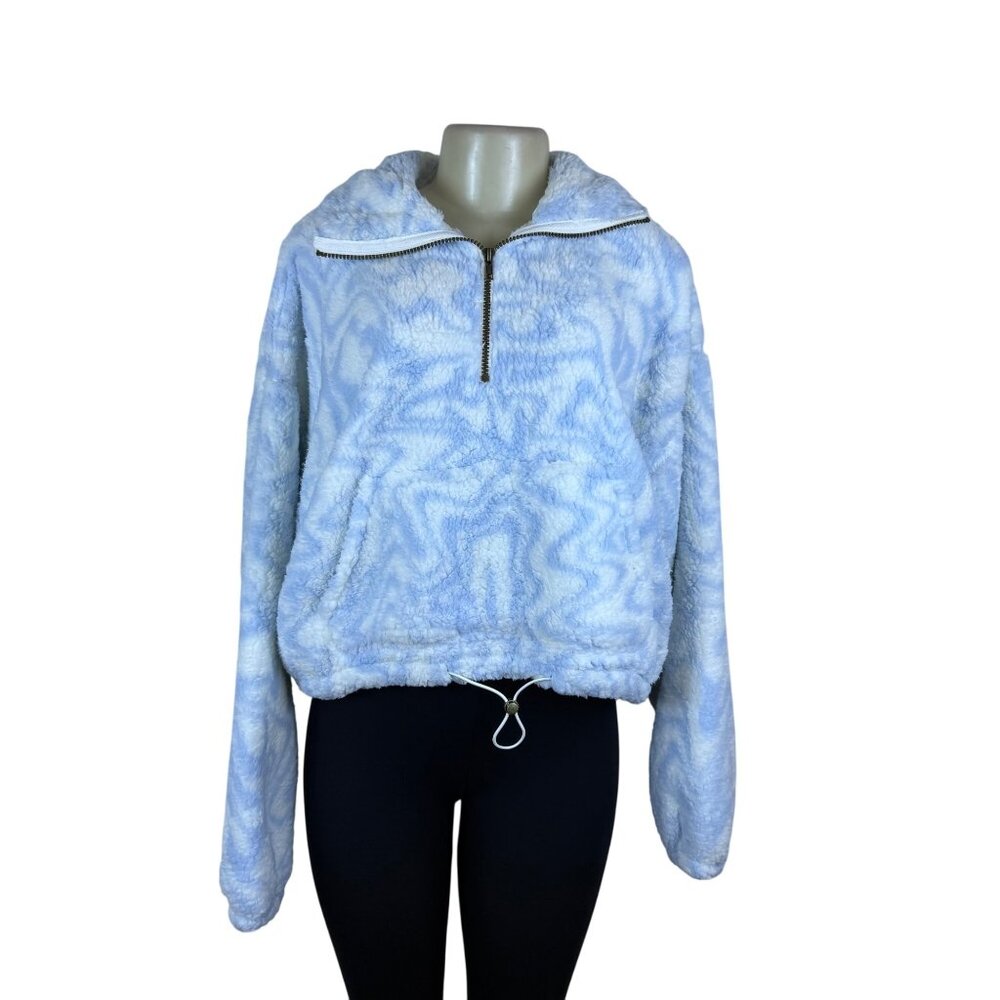 Arizona Women's Blue Quarter-Zip Sherpa Pullover Sweater Size XL Warm - New